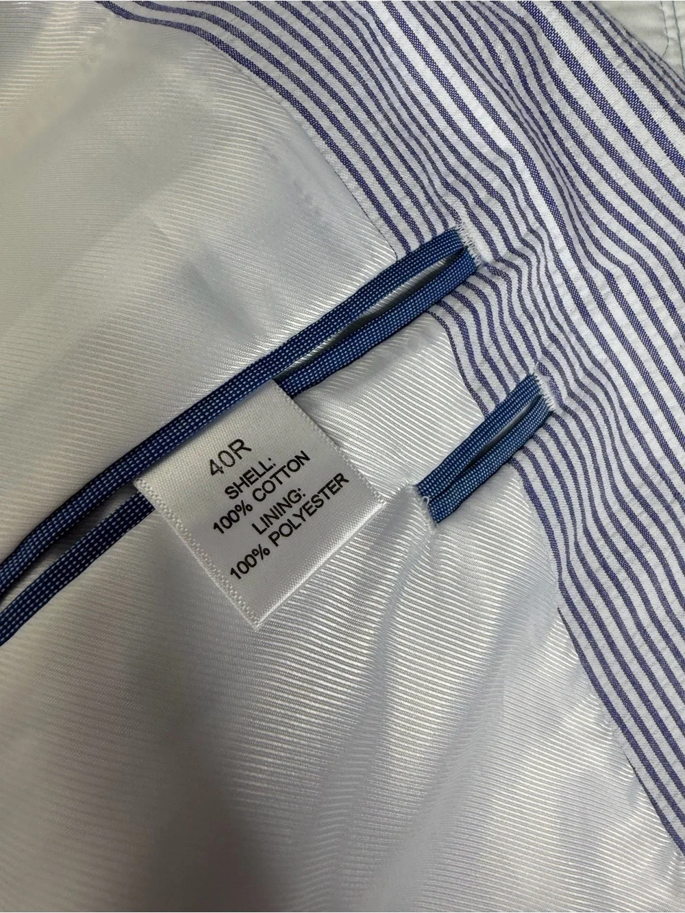 Saddlebred Mens 40R Seersucker Blazer Blue White Striped Cotton Sport Coat